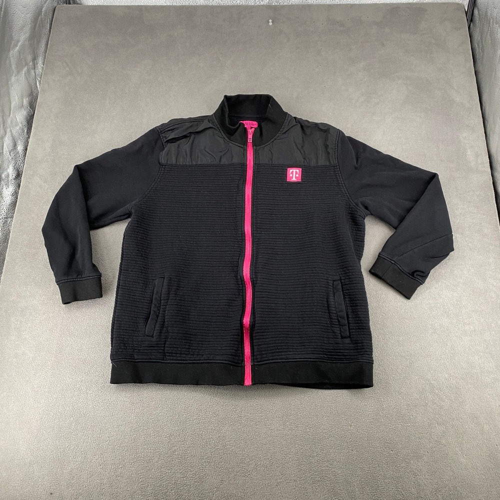 T-Mobile Branded Full Zip Ribbed Jacket Black Magenta Mens 2XL Corporate Swag